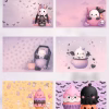 Free Halloween digital papers kawaii pastel style with ghosts, skulls, pumpkins, mugs and cupcakes