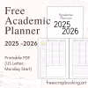 Free Academic Planner 2025–2026 PDF cover – printable US Letter Monday start