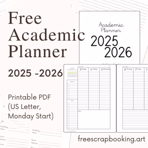 Free Academic Planner 2025–2026 PDF cover – printable US Letter Monday start