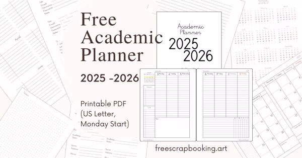 Free Academic Planner 2025–2026 PDF cover – printable US Letter Monday start