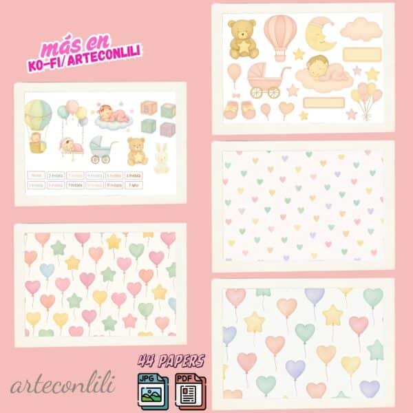 Printable Baby Girl Scrapbook Paper Kit | Instant Download 44 Designs