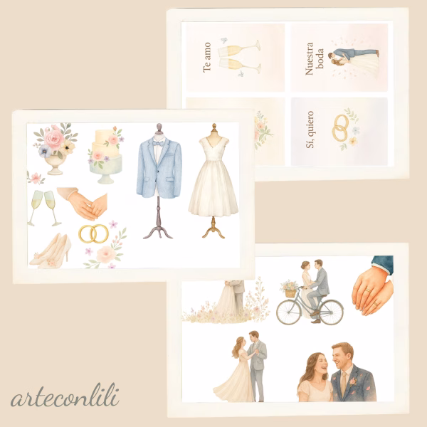 Printable Wedding Scrapbook Paper Kit Spanish – Instant Download for Planners & Journals