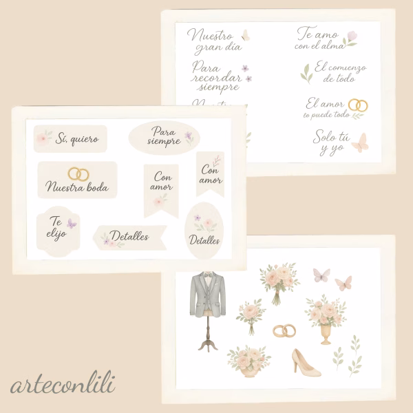 Printable Wedding Scrapbook Paper Kit Spanish – Instant Download for Planners & Journals