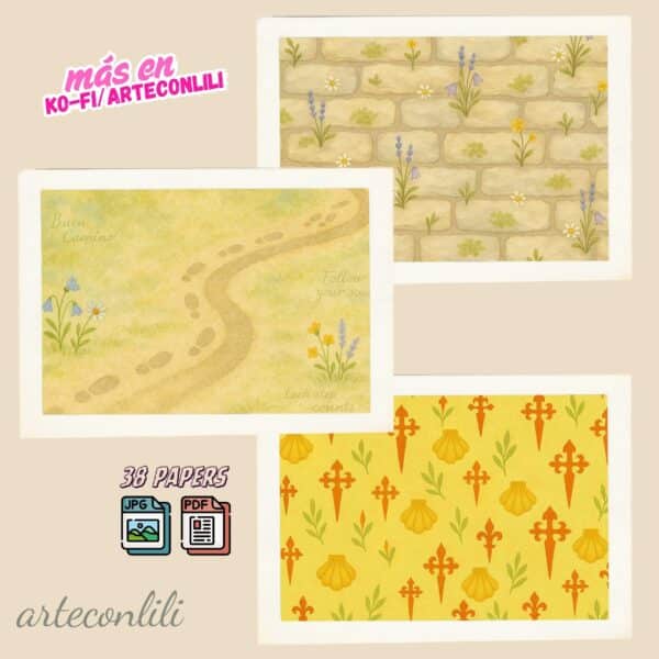 Printable Scrapbook Paper Kit - Camino de Santiago Digital Download for Journals & Planners
