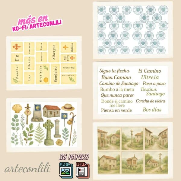 Printable Scrapbook Paper Kit - Camino de Santiago Digital Download for Journals & Planners
