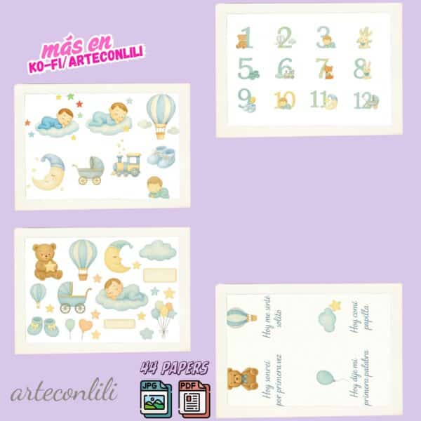 Printable Scrapbook Paper for Baby Boy | 44 Digital Downloads
