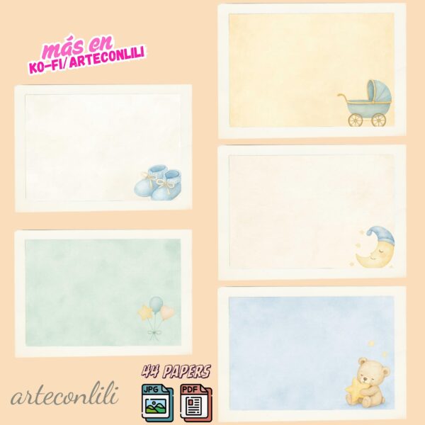 Printable Scrapbook Paper for Baby Boy | 44 Digital Downloads