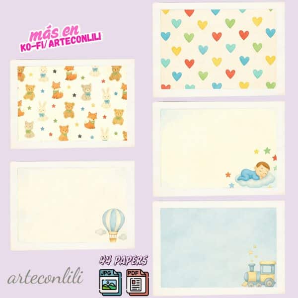 Printable Scrapbook Paper for Baby Boy | 44 Digital Downloads