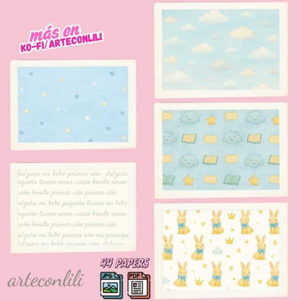 Printable Scrapbook Paper for Baby Boy | 44 Digital Downloads
