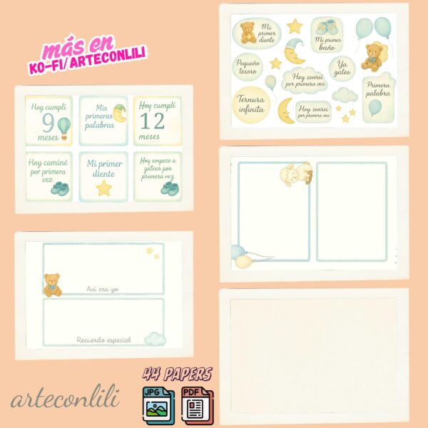 Printable Scrapbook Paper for Baby Boy | 44 Digital Downloads