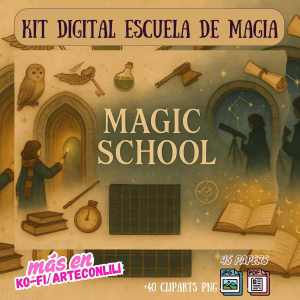 Magical School Kit | Printable Scrapbook Paper & Cliparts | Instant Download