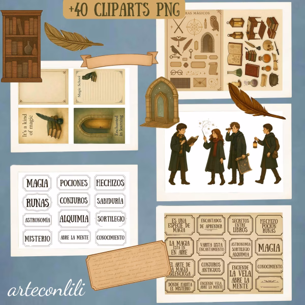Magical School Kit | Printable Scrapbook Paper & Cliparts | Instant Download