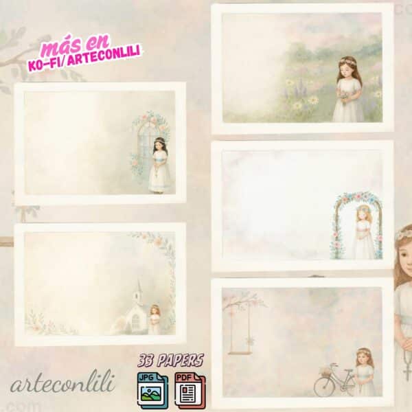 Printable Communion Scrapbook Paper Kit | Instant Download for Girls