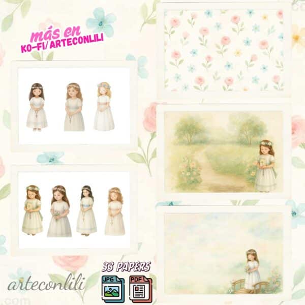 Printable Communion Scrapbook Paper Kit | Instant Download for Girls