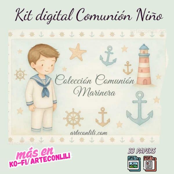 Nautical First Communion Printable Scrapbook Paper | Instant Download
