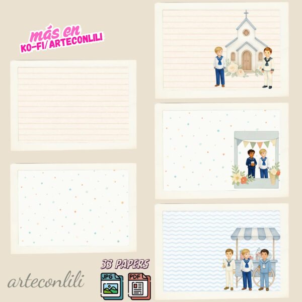 Nautical First Communion Printable Scrapbook Paper | Instant Download