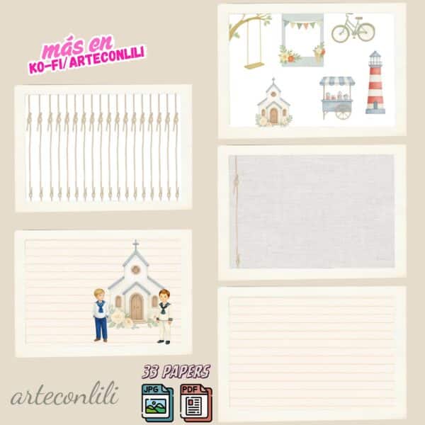 Nautical First Communion Printable Scrapbook Paper | Instant Download