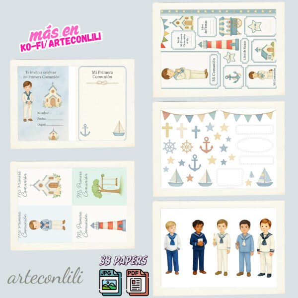 Nautical First Communion Printable Scrapbook Paper | Instant Download