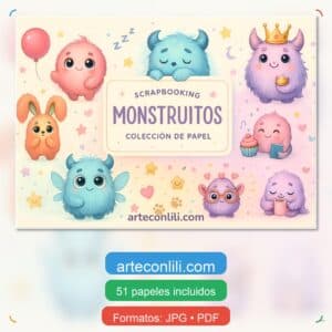 51 Printable Scrapbook Papers – Cute Monsters Collection | Instant Download