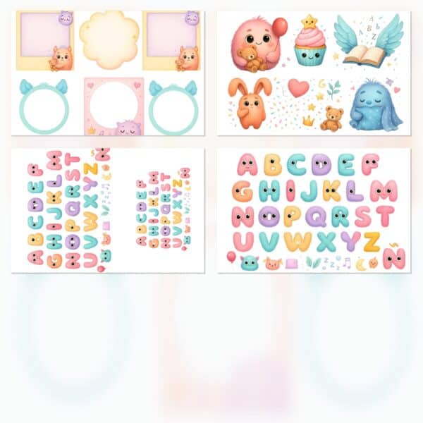 51 Printable Scrapbook Papers – Cute Monsters Collection | Instant Download