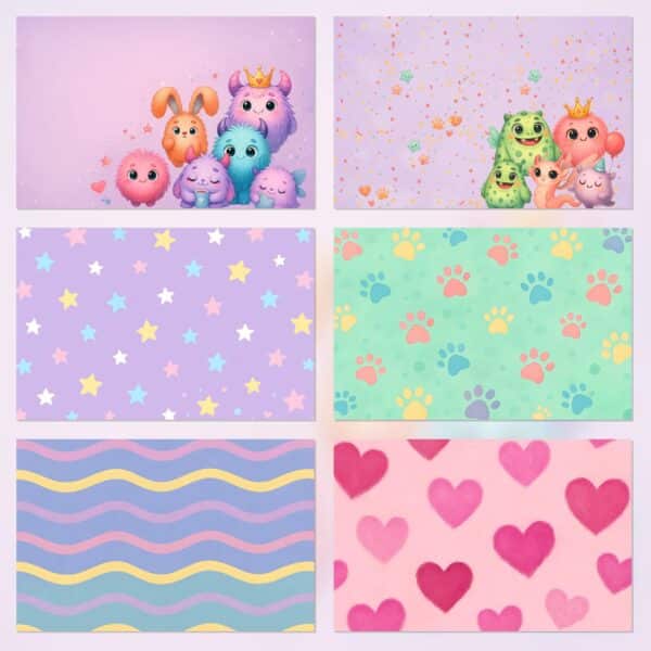 51 Printable Scrapbook Papers – Cute Monsters Collection | Instant Download