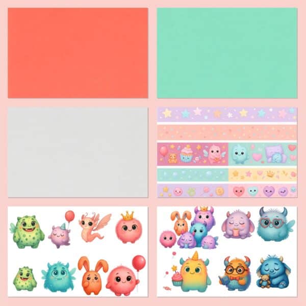 51 Printable Scrapbook Papers – Cute Monsters Collection | Instant Download