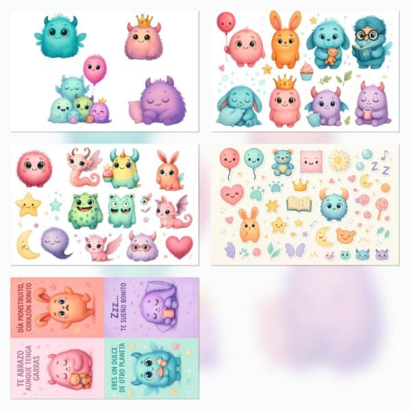 51 Printable Scrapbook Papers – Cute Monsters Collection | Instant Download