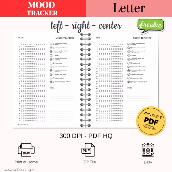 Free Mood Tracker Letter PDF printable for planners and bullet journals