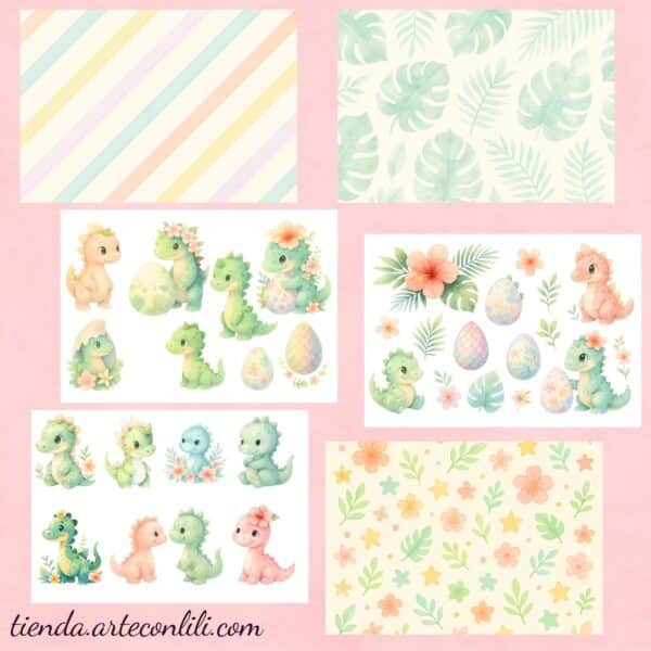 Cute Dino Printable Scrapbook Paper | Instant Download A4 & US Letter