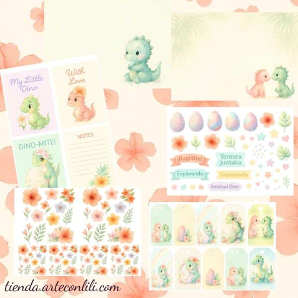 Cute Dino Printable Scrapbook Paper | Instant Download A4 & US Letter