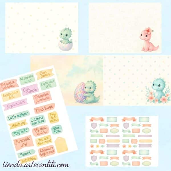 Cute Dino Printable Scrapbook Paper | Instant Download A4 & US Letter