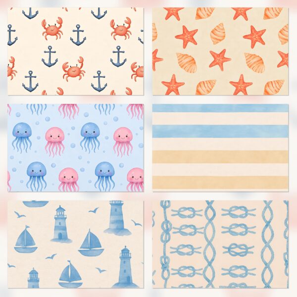 Printable Marine Scrapbook Paper | Digital Download for Planners & Journals