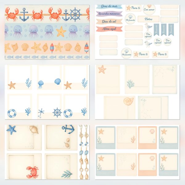 Printable Marine Scrapbook Paper | Digital Download for Planners & Journals