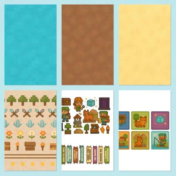 Pixel Block World Printable Scrapbook Paper | Digital Download