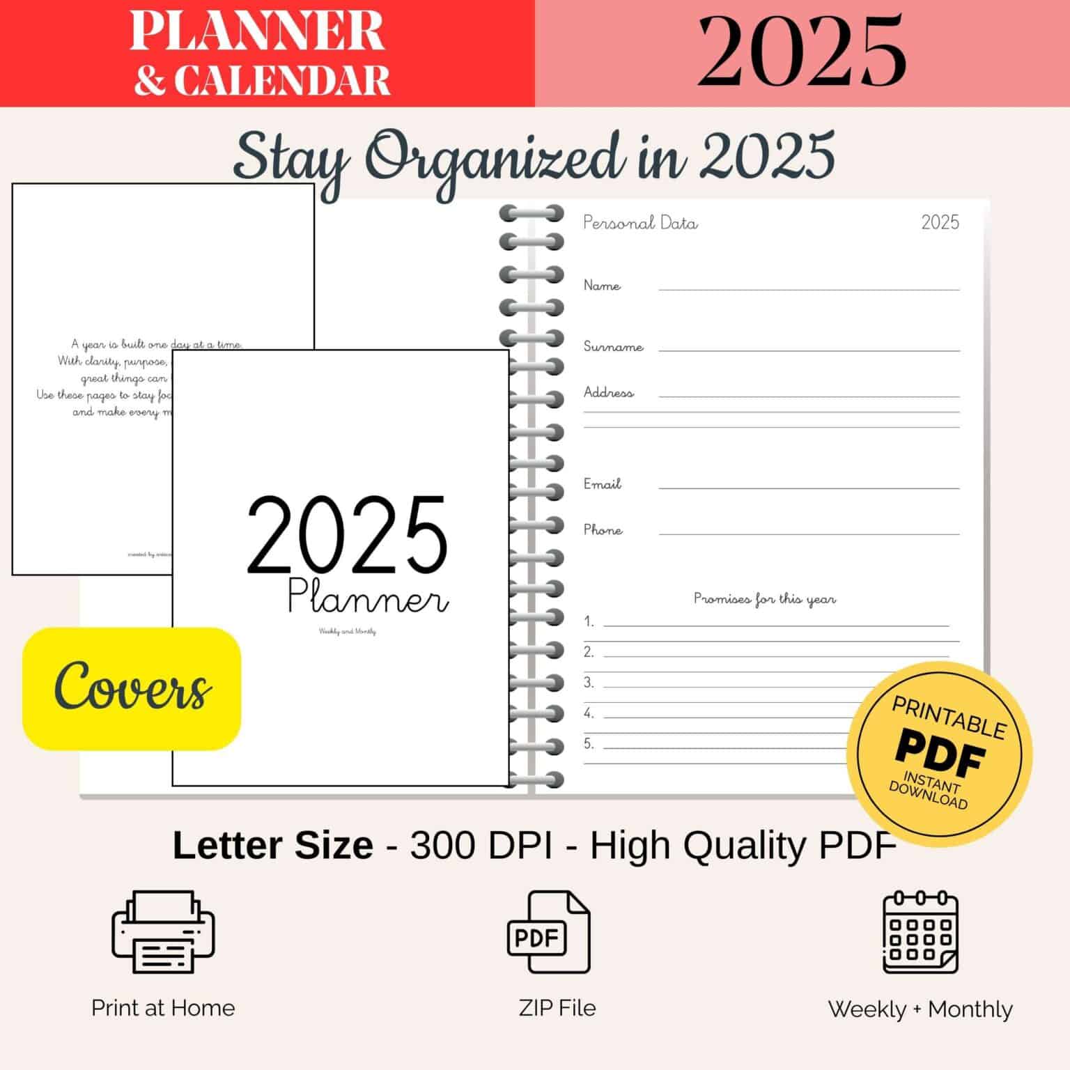 Free Printable 2025 Weekly & Monthly Planner (Letter Size PDF ...