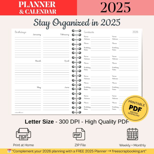 Free Printable 2025 Weekly & Monthly Planner (Letter Size PDF)