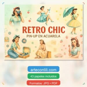 Retro Chic Pin-Up Printable Scrapbook Paper | 43 Digital Downloads