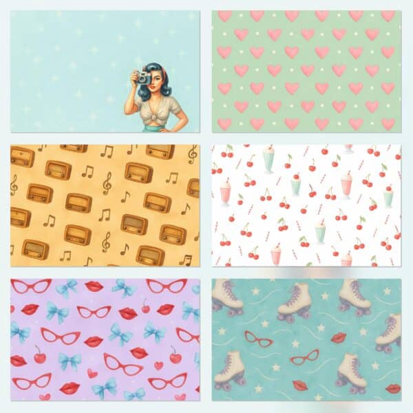 Retro Chic Pin-Up Printable Scrapbook Paper | 43 Digital Downloads