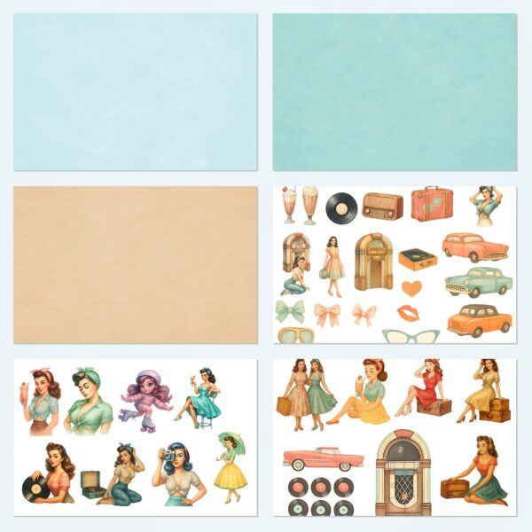 Retro Chic Pin-Up Printable Scrapbook Paper | 43 Digital Downloads