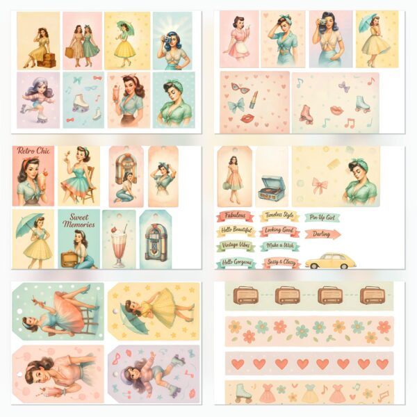 Retro Chic Pin-Up Printable Scrapbook Paper | 43 Digital Downloads