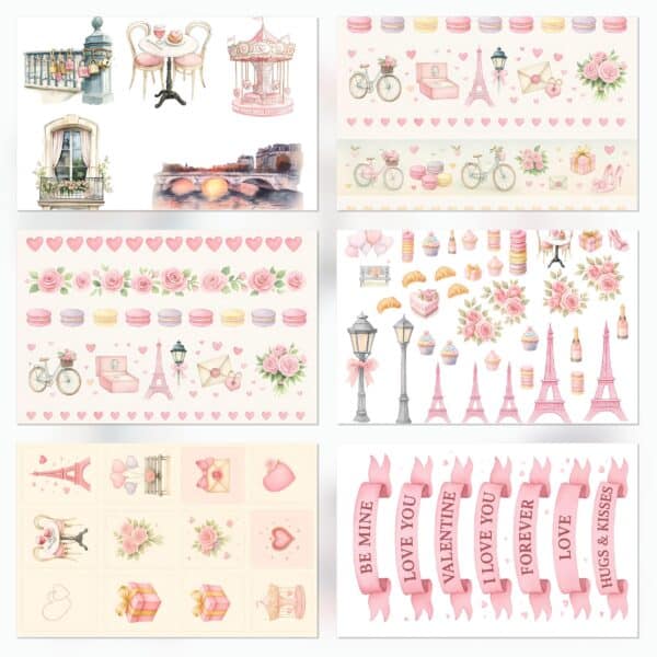 Printable Parisian Scrapbook Paper for Valentine's Day | Instant Download
