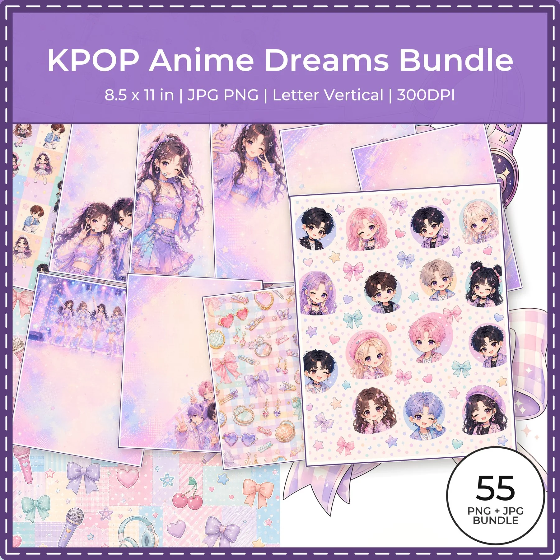 Preview of the KPOP Anime Dreams printable bundle from ScrapBujo