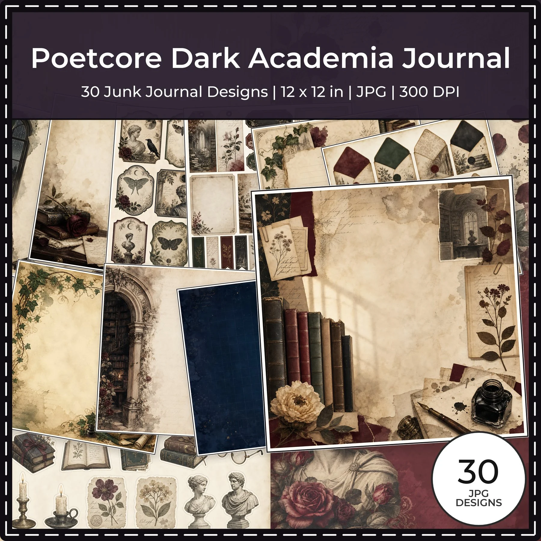 Preview of the Poetcore Dark Academia Journal collection from ScrapBujo