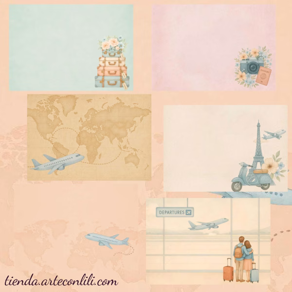 Dreamy Travel Printable Scrapbook Paper | 32 Instant Download Designs