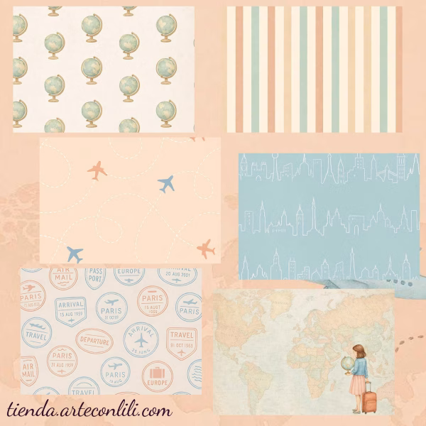Dreamy Travel Printable Scrapbook Paper | 32 Instant Download Designs