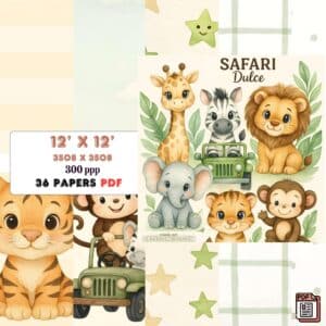Sweet Safari Printable Scrapbook Paper | Instant Download for Journals & Planners