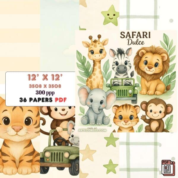 Sweet Safari Printable Scrapbook Paper | Instant Download for Journals & Planners