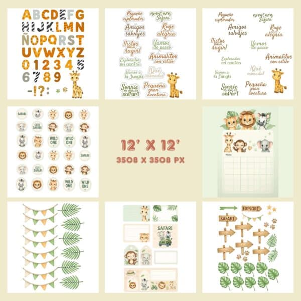 Sweet Safari Printable Scrapbook Paper | Instant Download for Journals & Planners