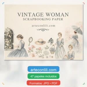 Vintage Woman Printable Scrapbook Paper | Digital Download Set