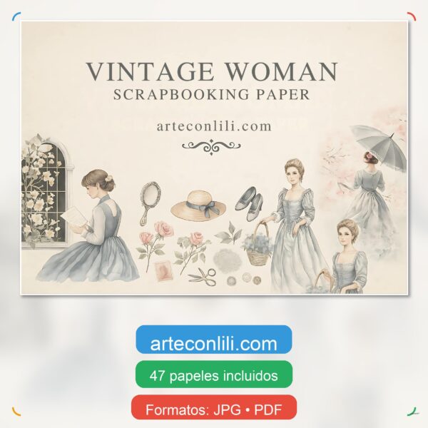 Vintage Woman Printable Scrapbook Paper | Digital Download Set